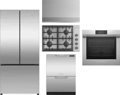 5 Piece Package Includes Refrigerator, Cooktop, Wall Oven, Hood And Dishwasher